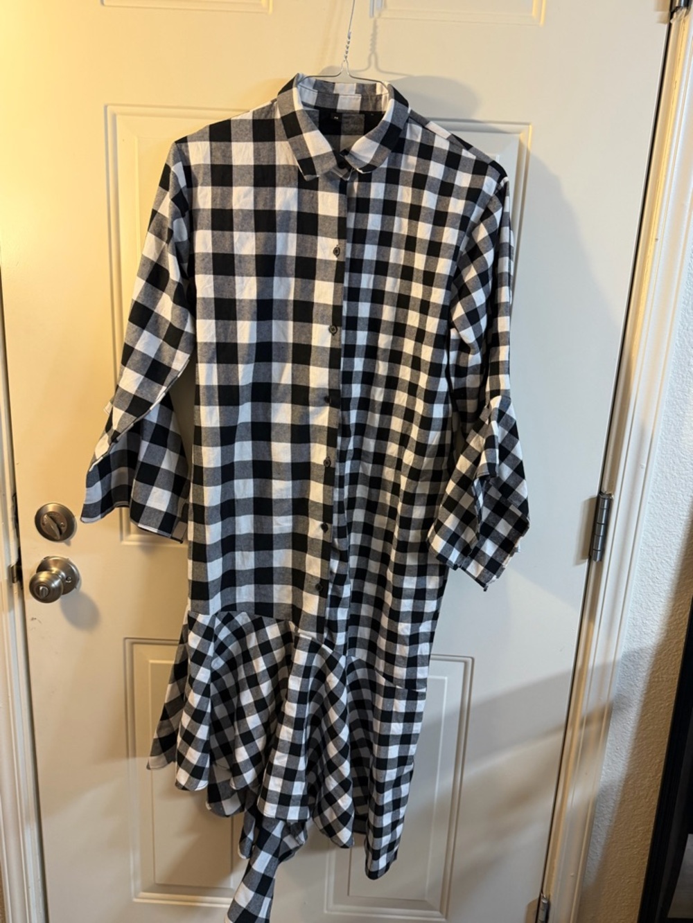 Inch Gingham Button Front Dress Size M Black White Flowy